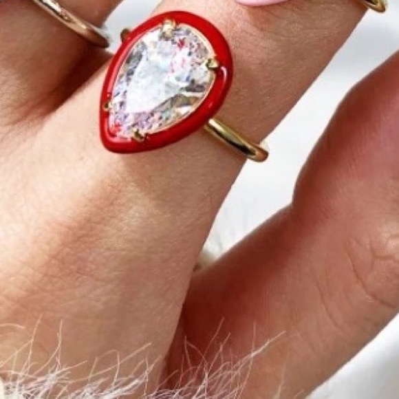 18k 2ct Enamel Pear Cut Ring - Picture 5 of 11